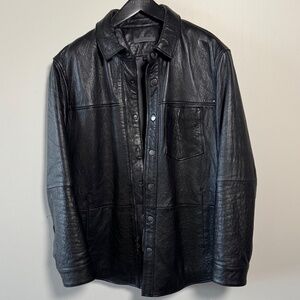 John Varvatos black leather shirt jacket